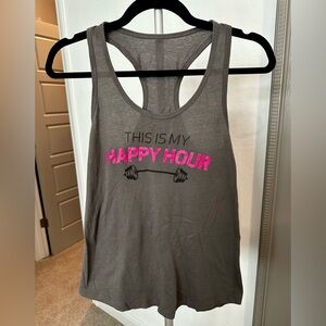 Gray Tank Top with Pink 'Happy Hour' Print